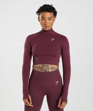 Burgundy Gymshark Vital Seamless 2.0 High Neck Midi Women's Tops | MHTSQZ864