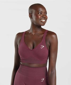 Burgundy Gymshark Vital Seamless 2.0 V Neck Women's Sports Bra | UVEFQW138