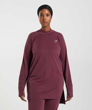 Burgundy Gymshark Vital Seamless Long Line Women's T Shirts | DJXVQA340