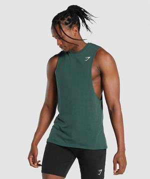 Dark Green Gymshark Critical 2.0 Drop Arm Men\'s Tanks | NIMETQ697