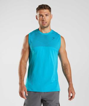 Dark Grey Blue / Blue Gymshark Apex Seamless Men's Tanks | YAGBDJ590