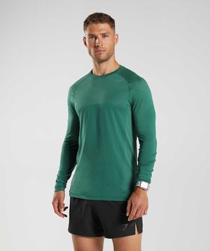 Green / Green Gymshark Apex Seamless Long Sleeve Men's T Shirts | AULHZX726