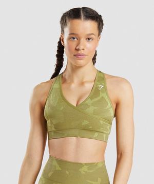 Green Gymshark Adapt Camo Seamless Women's Sports Bra | EZUGHK647