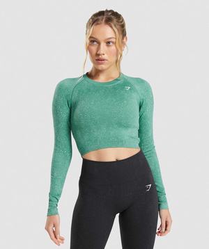 Green Gymshark Adapt Fleck Seamless Long Sleeve Crop Women's Tops | ECBPVZ589