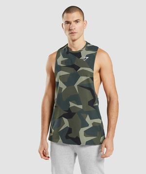 Green Gymshark Critical Drop Arm Men's Tanks | RNLWED197