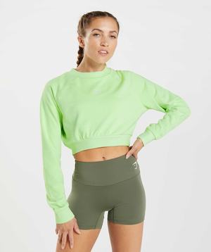 Green Gymshark Training Cropped Sweater Women's Pullover | FNPGXI863