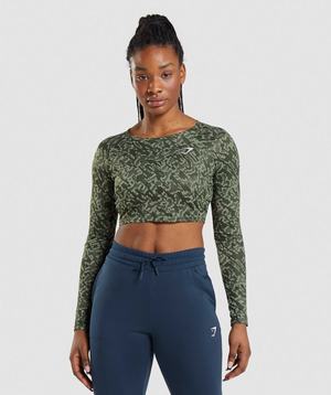 Green Gymshark Training Long Sleeve Crop Women's Tops | HUAZDS962