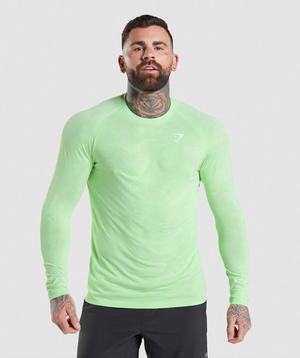 Green / White Gymshark Geo Seamless Long Sleeve Men's T Shirts | DQJIFY375