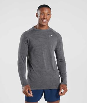 Grey / Black Gymshark Geo Seamless Long Sleeve Men's T Shirts | EVLSNB859