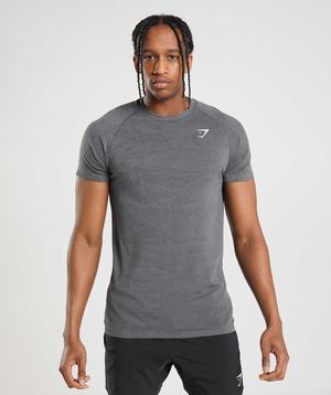 Grey / Black Gymshark Geo Seamless Men's T Shirts | TAWNKX597