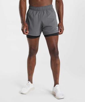 Grey / Black Gymshark Sport 5" 2 In 1 Men's Shorts | KJABUT596