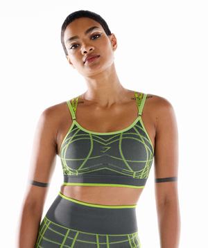 Grey / Green / Light Grey Gymshark Wtflex Linear Seamless Women's Sports Bra | EPRKVL561