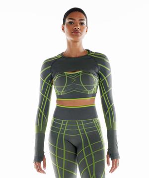 Grey / Green / Light Grey Gymshark Wtflex Linear Seamless Long Sleeve Shrug Women's Tops | RFQCAG874