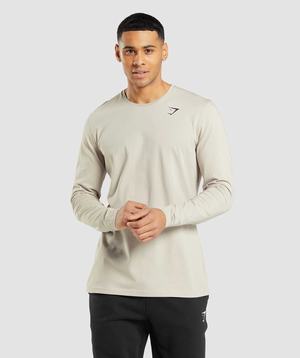 Grey Gymshark Essential Long Sleeve - Pebble Grey Men's T Shirts | VZFNUO315