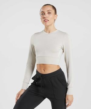 Grey Gymshark Pause Open Back Long Sleeve Crop Women's Tops | BAOLIP234