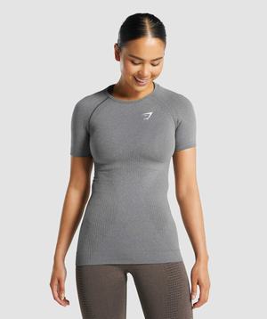 Grey Gymshark Vital Seamless 2.0 Women\'s T Shirts | QULMFP768