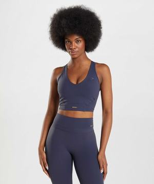 Indigo Navy Gymshark Whitney Crop Women's Tanks | LGASHI625