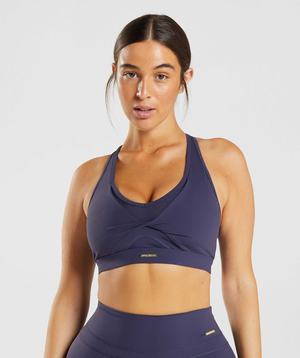 Indigo Navy Gymshark Whitney Mesh Women's Sports Bra | GHLCAQ857