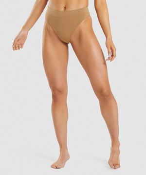 Light Brown Gymshark Seamless High Rise Thong Women's Underwear | OYZDWX026