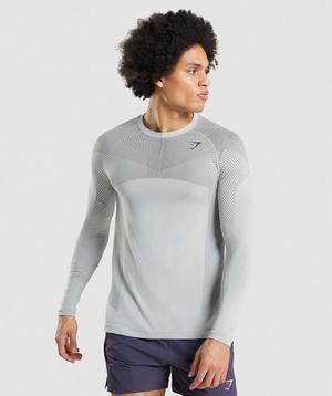 Light Grey / Black Grey Gymshark Apex Seamless Long Sleeve Men's T Shirts | PRFQOA124