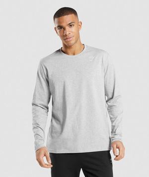 Light Grey Gymshark Crest Long Sleeve Men's T Shirts | VGAEQU946