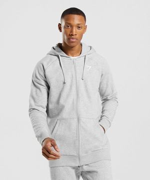 Light Grey Gymshark Crest Zip Up Men's Hoodie | WMHZLB071