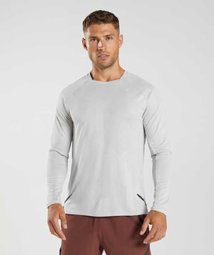 Light Grey / White Gymshark Apex Long Sleeve Men's T Shirts | LONUHT652