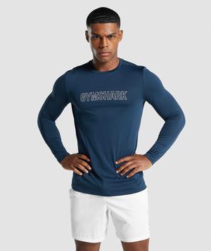 Navy Gymshark Arrival Long Sleeve Graphic Men's T Shirts | OLCHUN267