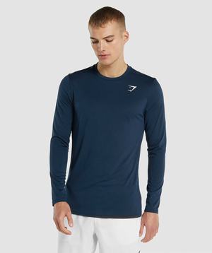 Navy Gymshark Arrival Long Sleeve Men's T Shirts | TBUNHD745