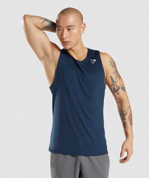 Navy Gymshark Arrival Men's Tanks | QADYVH279