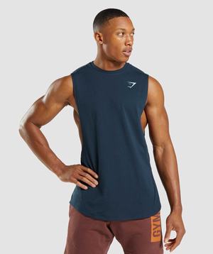 Navy Gymshark Bold Drop Arm Men's Tanks | FAIHBQ974