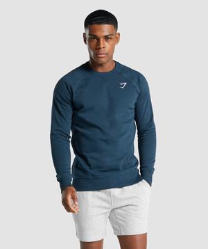 Navy Gymshark Crest Sweatshirt Men's Pullover | UCMNHW634