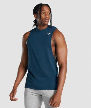 Navy Gymshark Critical 2.0 Drop Arm Men's Tanks | AONMDZ753