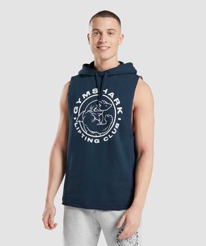 Navy Gymshark Legacy Drop Arm Men's Hoodie | UQDRFV024