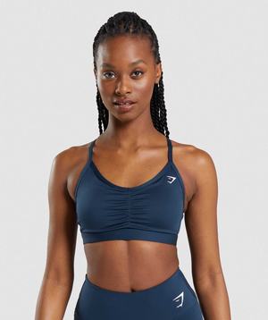 Navy Gymshark Ruched Women's Sports Bra | YXATMP201