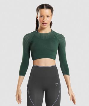 Obsidian Green / Green Gymshark Apex Seamless Crop Women's Tanks | LEFHKY276