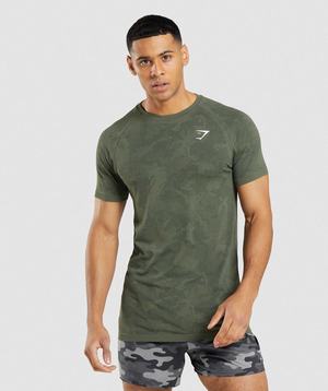 Olive / Black Gymshark Geo Seamless Men's T Shirts | XSWYAC059