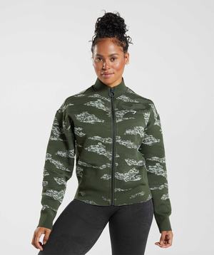 Olive / Green Gymshark Adapt Camo Seamless Track Women's Jackets | YDRHOE530