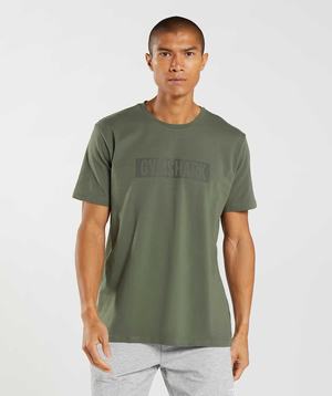 Olive Gymshark Block Men's T Shirts | PXALFG659