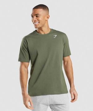 Olive Gymshark Crest Men's T Shirts | KPEZRT209