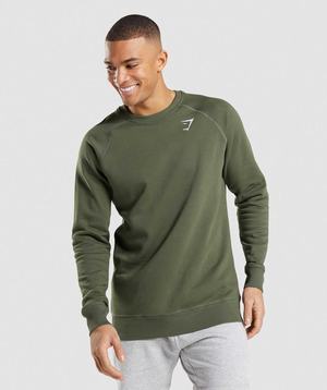 Olive Gymshark Crest Sweatshirt Men's Pullover | FWNEYR741