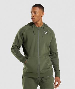 Olive Gymshark Crest Zip Up Men's Hoodie | ZAUCMD473