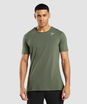 Olive Gymshark Essential Men's T Shirts | NCOHKM430