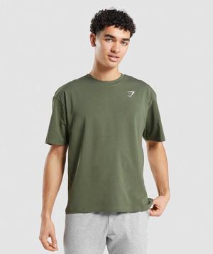 Olive Gymshark Essential Oversized Men's T Shirts | CNPYHK260