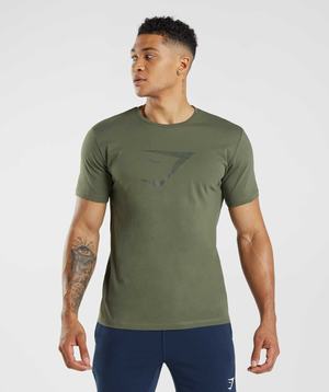 Olive Gymshark Sharkhead Infill Men's T Shirts | SRXDBE893