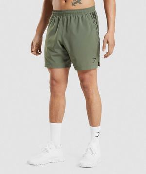 Olive Gymshark Sport Stripe 7" Men's Shorts | WNVEBP286