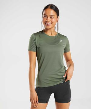 Olive Gymshark Training Women's T Shirts | DHJCMR425