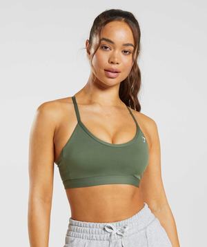 Olive Gymshark V Neck Women's Sports Bra | SBIYRO097