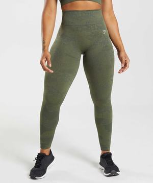 Olive / Olive Gymshark Adapt Camo Seamless Women's Leggings | XHPRAC389