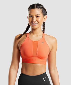 Orange Gymshark Mesh Neckline 2.0 Women\'s Sports Bra | LWVAEK203